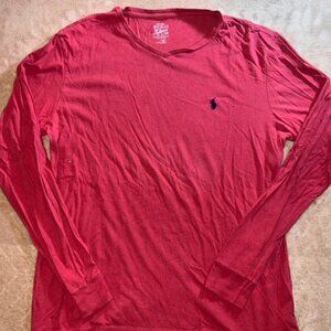 Polo Ralph Lauren Men Med Red Long Sleeve Cotton Navy Blue Pony Logo‎ Shirt (T)